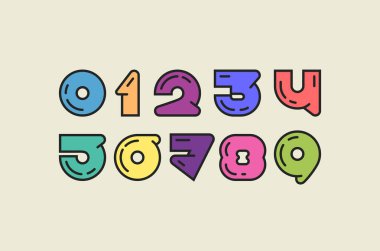 Çok renkli sayılar kümesi, sayılar 1,2,3,4,5,7,8,9, vektör illüstrasyonu 10EPS