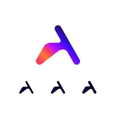 Teknik logo harfi A, dijital siber uzay yazı tipi, üç farklı kalınlıkta, fütüristik stil.