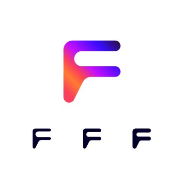 Teknik logo F harfi, dijital siber uzay yazı tipi, üç farklı kalınlıkta fütüristik stil.