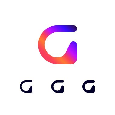 Teknik logo G harfi, dijital siber uzay yazı tipi, üç farklı kalınlıkta fütüristik stil.
