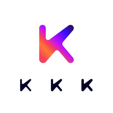 Teknik logo K harfi, dijital siber uzay yazı tipi, üç farklı kalınlıkta fütüristik stil.