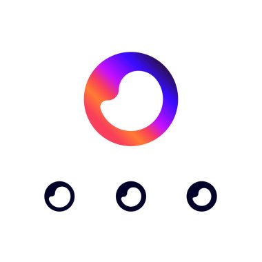 Teknik logo O harfi, dijital siber uzay yazı tipi, üç farklı kalınlıkta fütüristik stil.