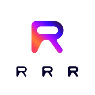 Teknik logo harfi R, dijital siber uzay yazı tipi, üç farklı kalınlıkta fütüristik stil.