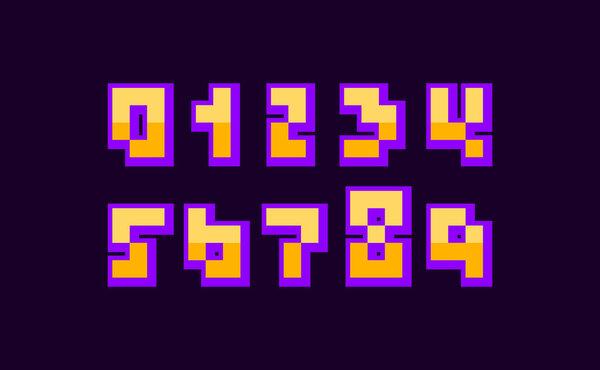 Pixel 3d numbers, digital numeral set made in video game style, vector illustration 10EPS