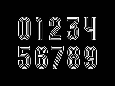 Çizgili biçimde ayarlanmış beyaz sayılar, 0-9 satır sanatı tarzında numaralar, vektör illüstrasyonu 10EPS