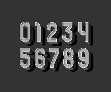 Retro numaraları 3 boyutlu, eski rakamlar 0 'dan 9' a, vektör illüstrasyonu 10EPS