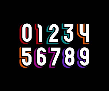 Sayılar kümesi, 0, 1, 2, 3, 4, 5, 6, 7, 8, 9 sanat stili, vektör illüstrasyonu 10EPS