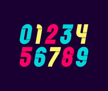 Renkli sayılar, sanat tarzında 0 'dan 9' a rakamlar, vektör illüstrasyonu 10EPS