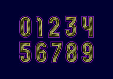 Endüstri tarzında çizgili sayılar, kapak çizgisi tarzında 0 'dan 9' a kadar olan sayılar, vektör illüstrasyonu 10EPS