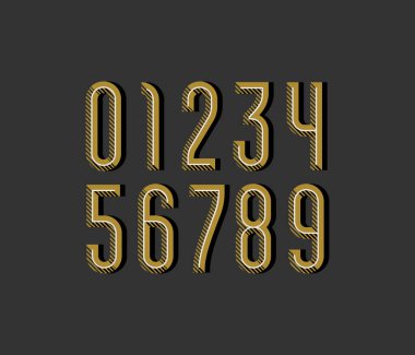 Çizgili çizgili yoğunlaştırılmış retro numaraları, eski rakamlar kümesi, vektör illüstrasyonu 10EPS