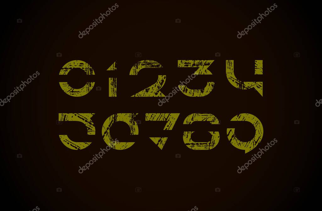 Khaki numbers set, numerals 1,2,3,4,5,6,7,8,9 made texture style, vector illustration 10EPS