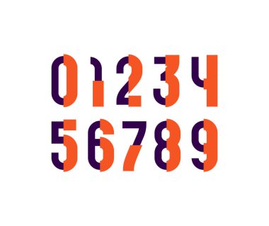 Sayılar kümesi, sanat tarzında 0 'dan 9' a kadar şakacı rakamlar, vektör illüstrasyonu 10EPS