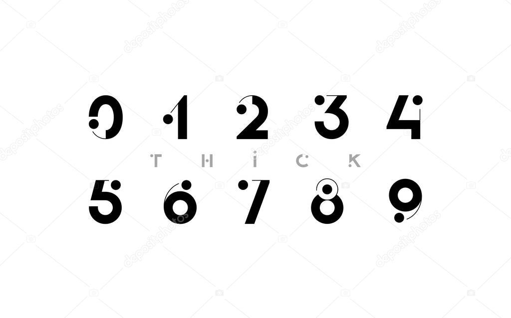 Numbers with dot, thick numerals 0, 1, 2, 3, 4, 5, 6, 7, 8, 9, vector illustration 10EPS.