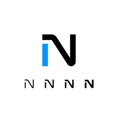 Teknik logo N harfi, dijital siber uzay yazı tipi, dört farklı kalınlıkta (düzenli, orta, kalın, kalın) şablon biçiminde