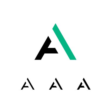 Teknik logo harfi A, dijital siber uzay yazı tipi, dört farklı kalınlıkta (düzenli, kalın, kalın) şablon biçiminde