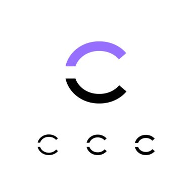 Teknik logo C harfi, dijital siber uzay yazı tipi, dört farklı kalınlıkta (düzenli, kalın, kalın) şablon biçiminde.