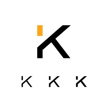 Teknik logo K harfi, dijital siber uzay yazı tipi, dört farklı kalınlıkta (düzenli, kalın, kalın) şablon biçiminde.