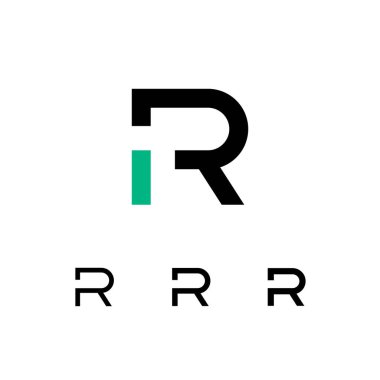 Teknik logo harfi R, dijital siber uzay yazı tipi, dört farklı kalınlıkta (düzenli, kalın, kalın) şablon biçiminde