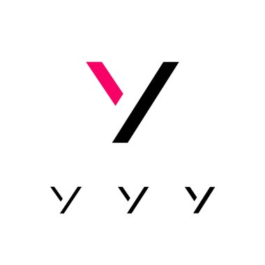 Teknik logo Y harfi, dijital siber uzay yazı tipi, dört farklı kalınlıkta (düzenli, kalın, kalın) şablon biçiminde.