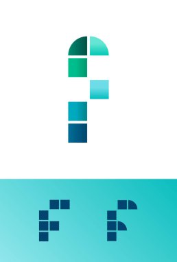 Mozaik harf F, piksel alfabe, yazı tipi fayans biçimi, vektör illüstrasyonu 10eps