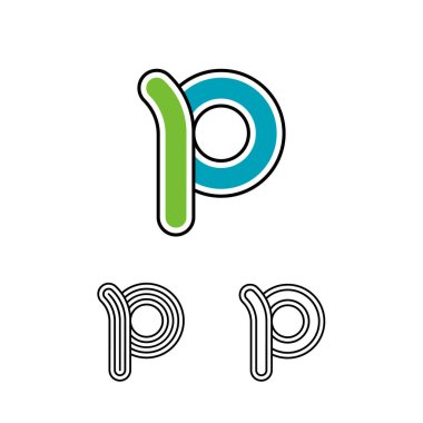 Logo Harfi P, oyuncu alfabe sanat yazı tipi, marka adı tasarımın için üç farklı harf kümesi, vektör illüstrasyonu 10 EPS