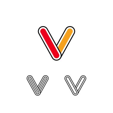 Logo Harfi V, oyuncu alfabe sanat yazı tipi, marka adı tasarımın için üç farklı harf kümesi, vektör illüstrasyonu 10 EPS