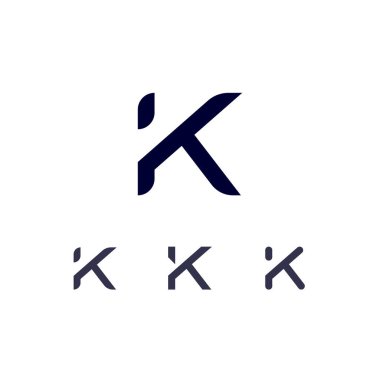 Teknik logo K harfi, dijital sanal alan alfabesi yazı tipi, üç farklı şablon biçimi.
