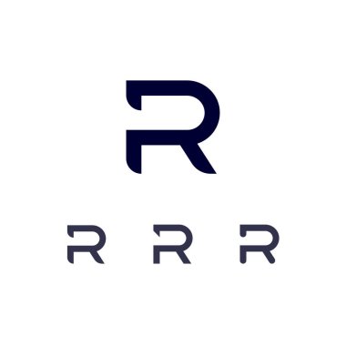 Teknik logo Harfi R, dijital sanal alan alfabesi yazı tipi, üç farklı şablon biçimi.