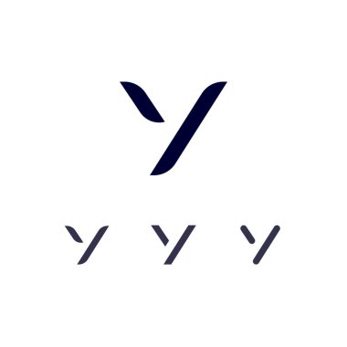Teknik logo Y harfi, dijital sanal alan alfabesi yazı tipi, üç farklı şablon biçimi.