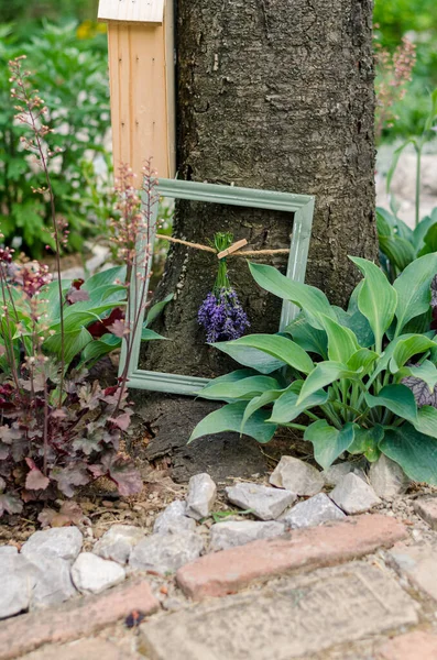 Lavendel Blumenstrauß Holzrahmen Kreative Ideen — Stockfoto