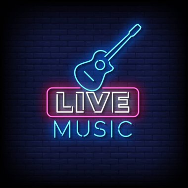 Tuğla duvar arkaplan vektörlü Neon İşareti canlı müzik