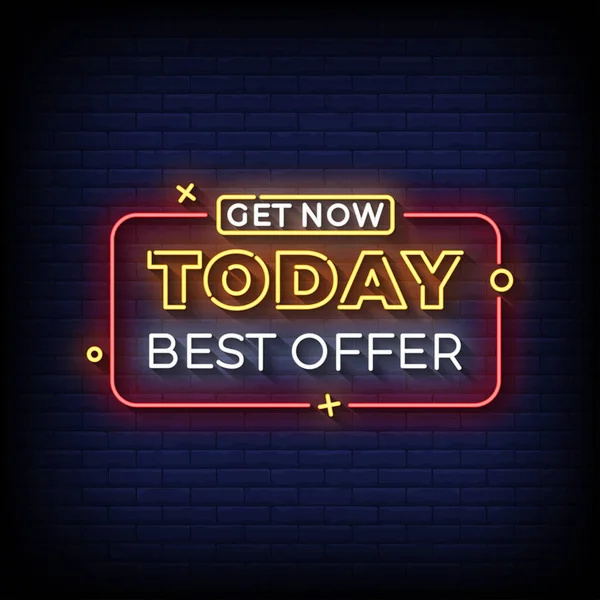 Neon Sign Today Best Offer Brick Wall Background Vector — Stock Vector