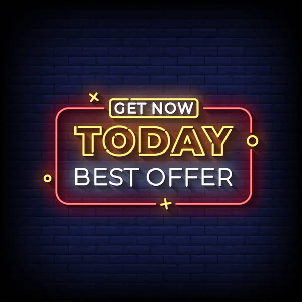 Neon Sign Heute Bestes Angebot Mit Backstein Wall Hintergrundvektor — Stockvektor