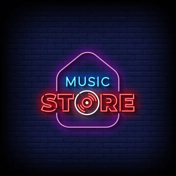 그라운드 벡터와 Neon Sign Music Store Brick Wall Background Vector — 스톡 벡터