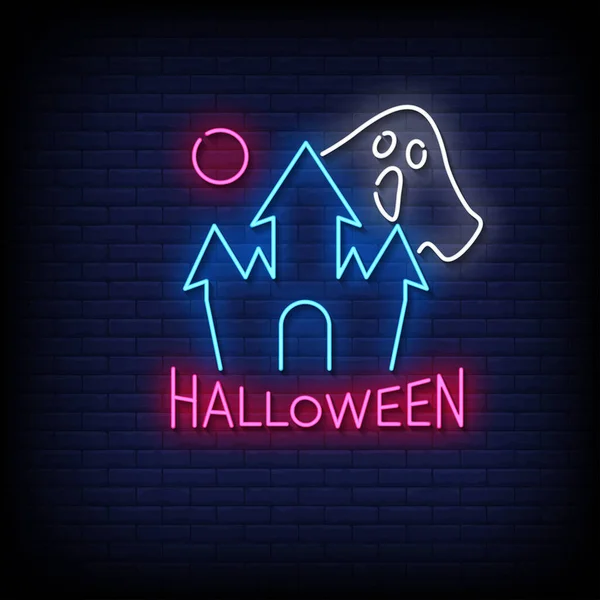 Neon Segno Halloween Con Mattone Muro Vettore Sfondo — Vettoriale Stock