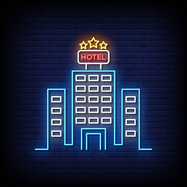 Neon Sign Hotel Com Tijolo Parede Fundo Vetor — Vetor de Stock
