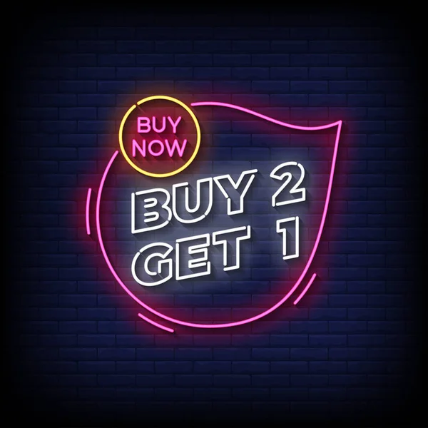 Neon Sign Buy Two Get One Brick Wall Background Vector — Stock Vector