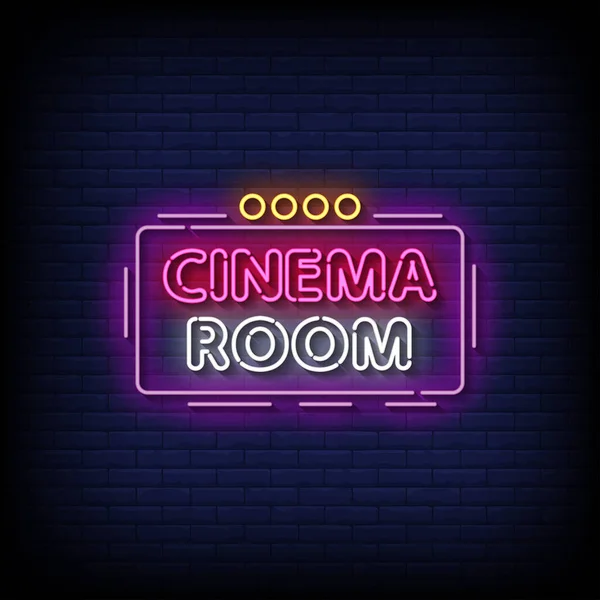 Neon Sign Sala Cinema Con Muro Mattoni Vettore Sfondo — Vettoriale Stock