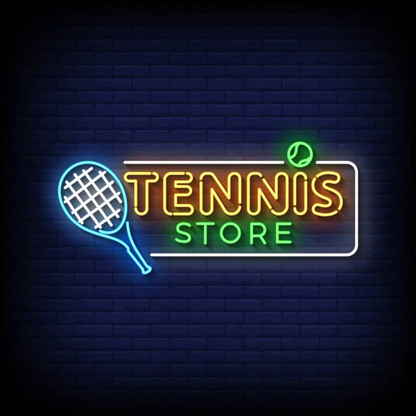 Neon Sign Tennis Store Brick Wall Background Vector — Stock Vector