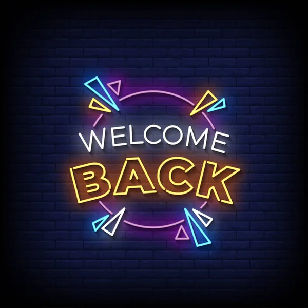 Neon Sign Welcome Back Brick Wall Background Vector — Διανυσματικό Αρχείο