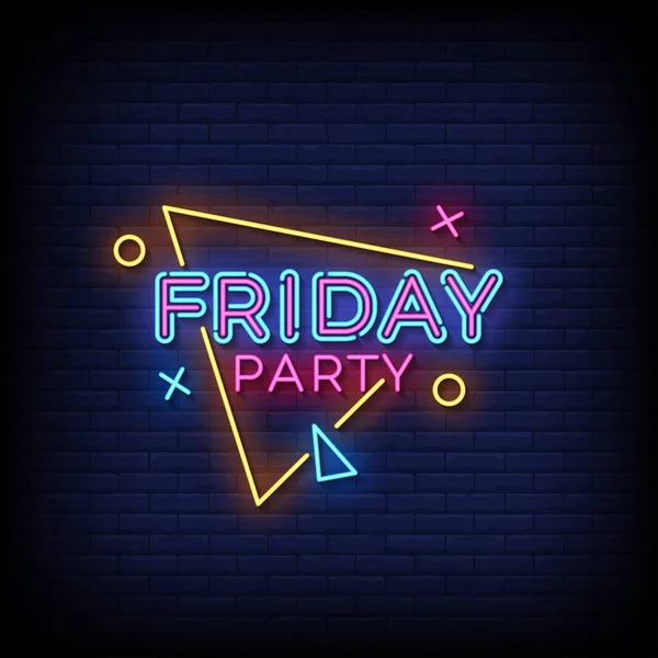 Neon Sign Friday Party Brick Wall Background Vector — Stock Vector