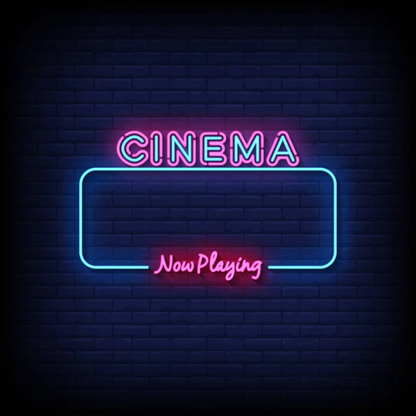 Neon Sign Cinema Com Parede Tijolo Vetor Fundo — Vetor de Stock