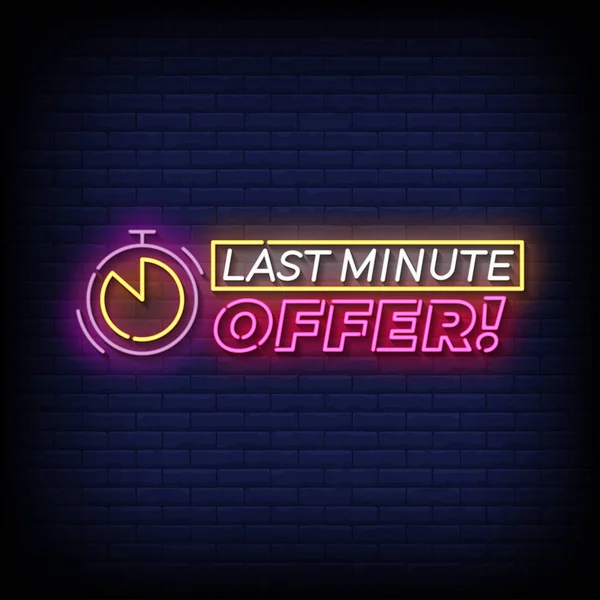 Neon Sign Last Minute Offer Brick Wall Background Vector — Stock Vector