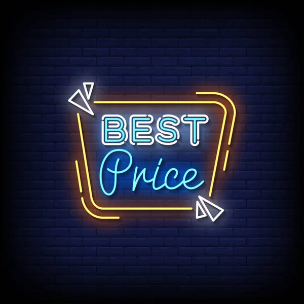 Neon Sign Best Price Brick Wall Background Vector — Stock Vector