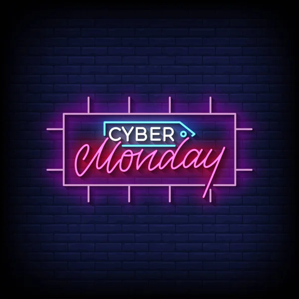 Neon Sign Cyber Lundi Avec Mur Briques Vecteur Fond — Image vectorielle