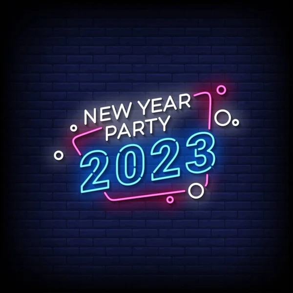 霓虹灯新年派对2023带砖墙背景图 — 图库矢量图片