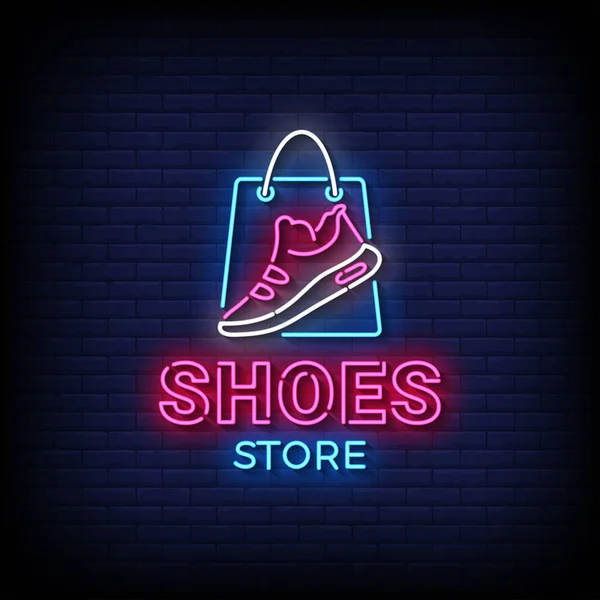 Neon Sign Sapatos Loja Com Parede Tijolo Vetor Fundo — Vetor de Stock