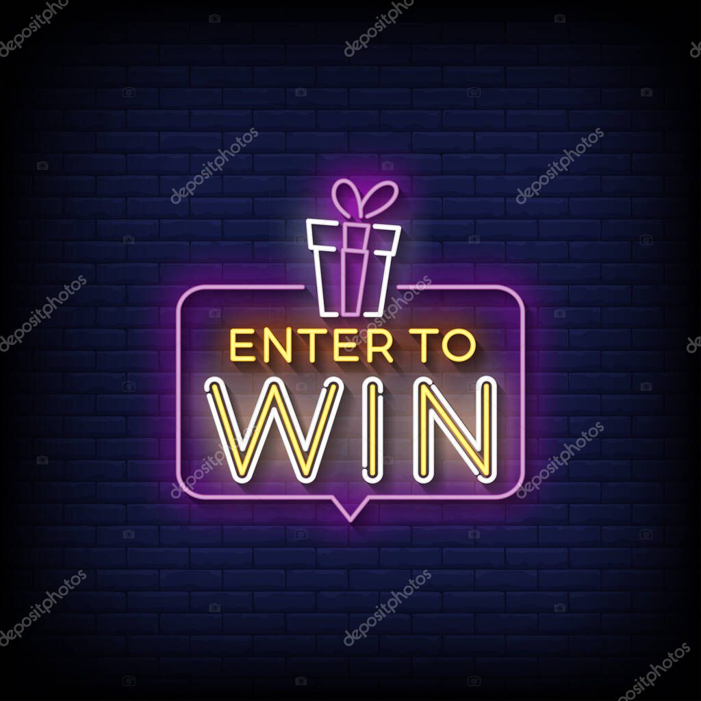Neon Sign enter to win with brick wall background vector