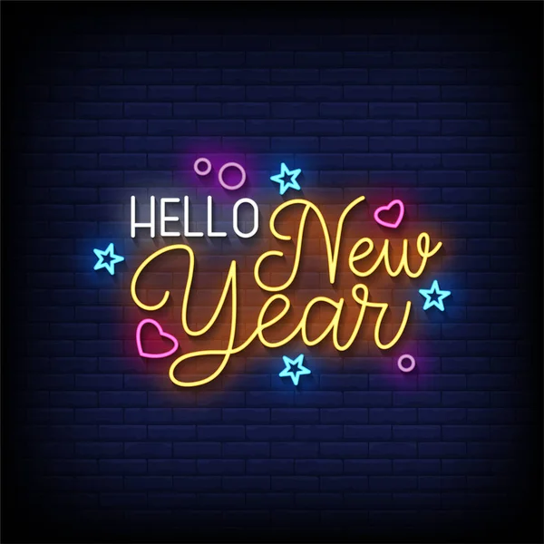 Hello New Neon Sign Brick Wall Background Vector Illustration — 스톡 벡터