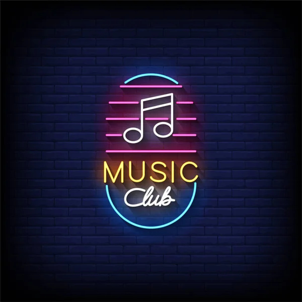 Neon Klub Muzyczny Znak Cegły Ściany Tle Wektor Ilustracji — Wektor stockowy
